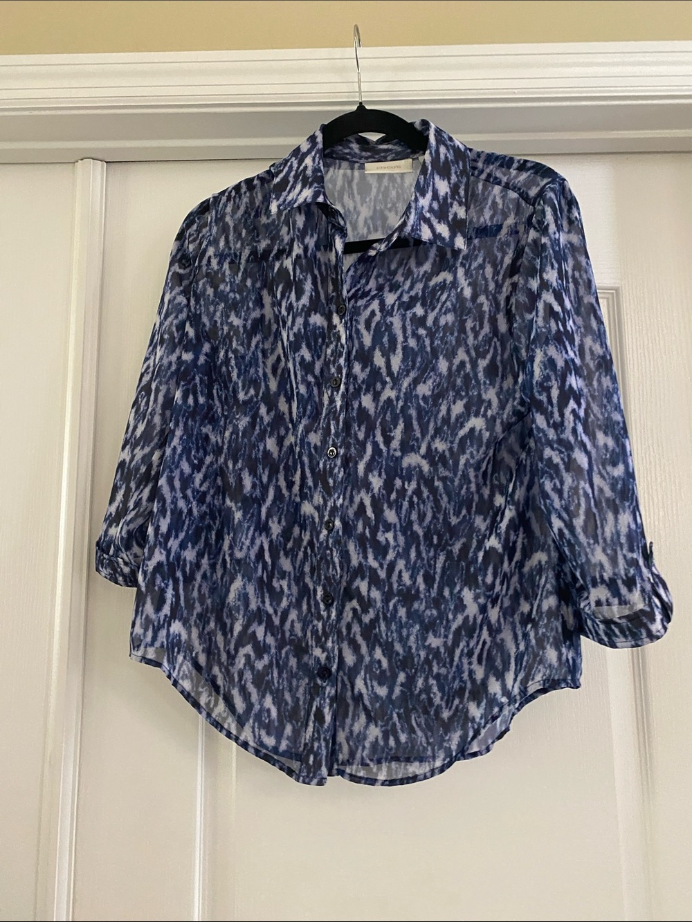 Chico's Navy and White Abstract Button-Front Blouse
